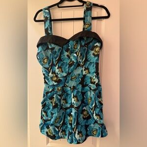 Bettie Page Blue and Black Floral Dress